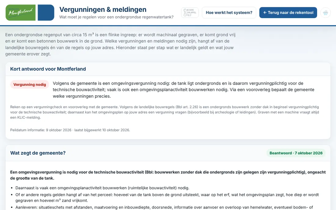 Pagina Vergunningen en meldingen met het korte antwoord voor de gemeente