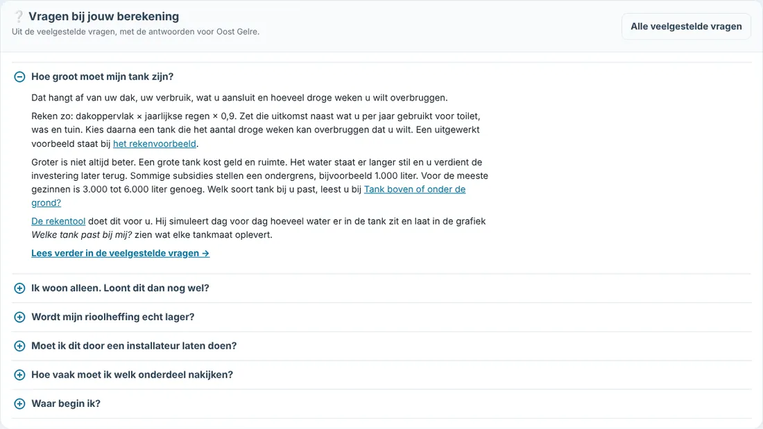 Kaart Vragen bij jouw berekening in de rekentool