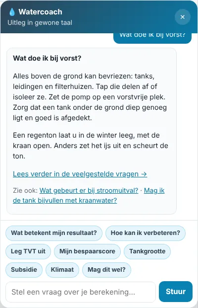 Watercoach: een vraag over vorst met het antwoord uit de veelgestelde vragen